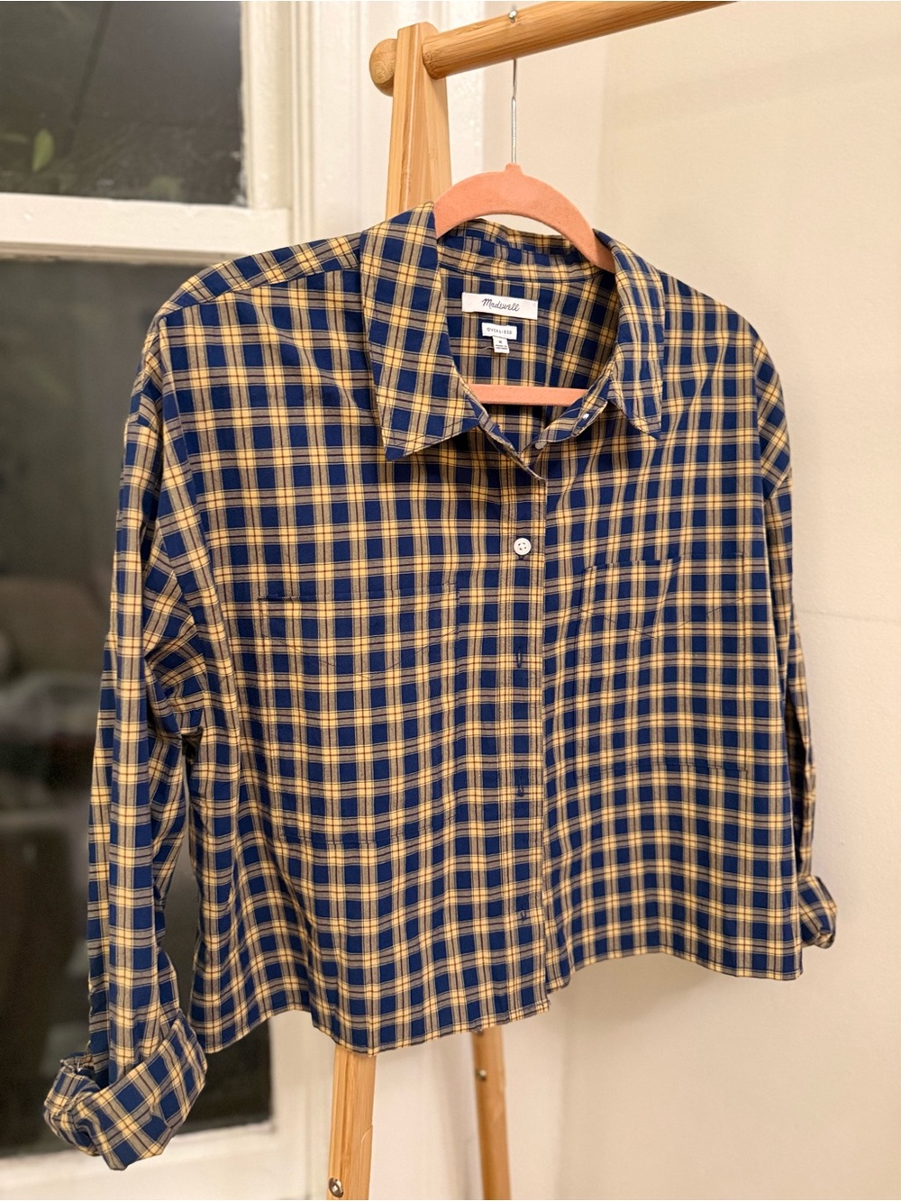 Madewell Navy & Yellow Plaid Casual Button-Down Shirt